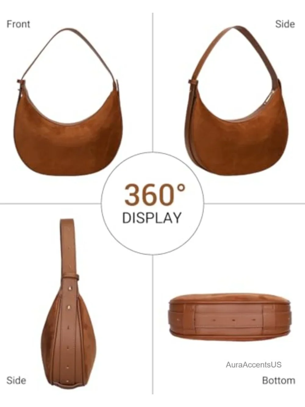 Faux Suede Crescent Hobo Shoulder Crossbody Bag for Women